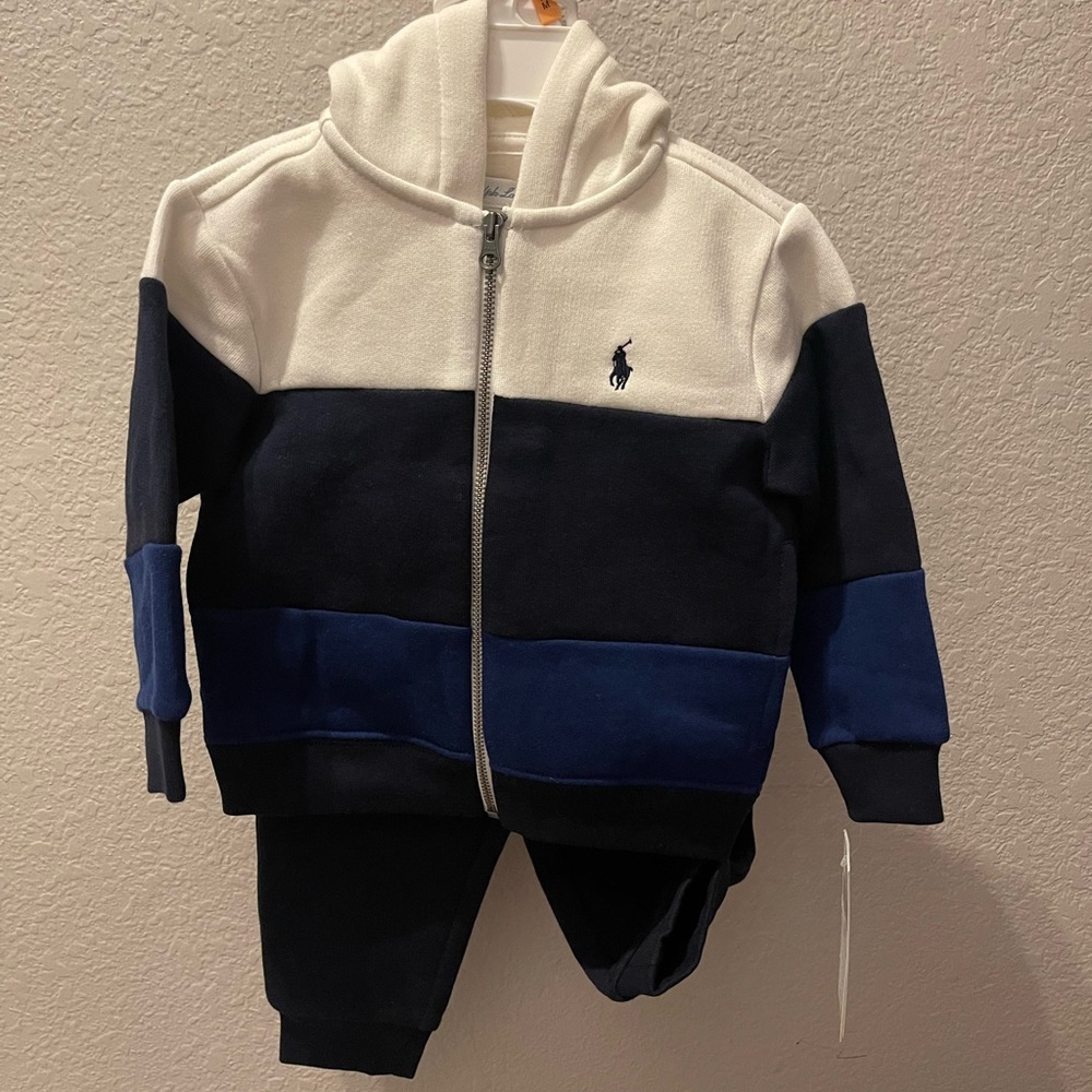 12 month Boys Ralph Lauren Polo zip up and pants set